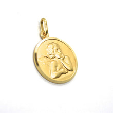 Load image into Gallery viewer, solid 18k yellow gold Guardian Angel small 11mm medal, pendant, very detailed.