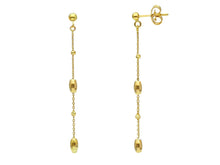 Load image into Gallery viewer, 18K YELLOW GOLD PENDANT EARRINGS, SMALL 2.5mm FACETED OVALS, LENGTH 50mm.