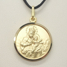 Load image into Gallery viewer, 18k yellow gold Scapular Our Lady of Mount Carmel Sacred Heart medal big 17mm Virgin Mary of Carmen pendant.