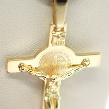 Cargar imagen en el visor de la galería, 18k yellow gold Cross, Jesus & Saint Benedict medal, big 2.1 inches.