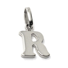 Load image into Gallery viewer, solid 18k white gold charm pendant small initial letter R, 10mm, 0.4 inches.
