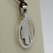 Load image into Gallery viewer, SOLID 18K WHITE GOLD PENDANT MEDAL, STYLIZED GUARDIAN ANGEL, MADE IN ITALY.