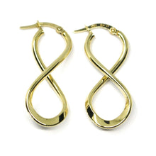 Charger l'image dans la galerie, 18K YELLOW GOLD PENDANT EARRINGS ONDULATE BIG INFINITE 3.5cm, 1.38" INCHES.