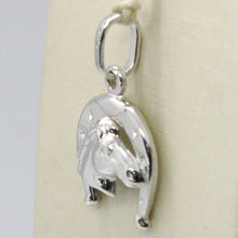 Load image into Gallery viewer, 18k white gold horseshoe and horse charm pendant smooth bright made in Italy.
