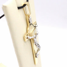 Load image into Gallery viewer, 18k yellow white gold Cross, Jesus & Saint Benedict medal big 2.1 inches.