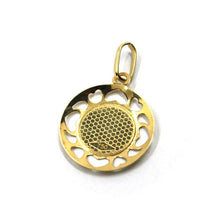 Load image into Gallery viewer, 18K YELLOW GOLD ROUND MEDAL 18mm GUARDIAN ANGEL PENDANT WITH HEARTS FRAME.