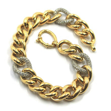 Cargar imagen en el visor de la galería, 18k yellow & white gold bracelet rounded 11x13mm gourmette oval links, zirconia.