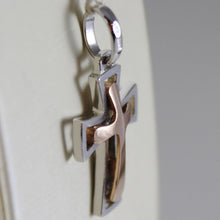 Load image into Gallery viewer, 18k rose white gold cross, shiny bright and satin, 1.06 inches, made in Italy.