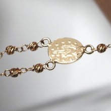 Charger l'image dans la galerie, 18k rose gold 18" rosary necklace miraculous medal cross diamond cut balls 2mm.