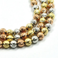 Load image into Gallery viewer, 18K YELLOW WHITE ROSE GOLD BALLS CHAIN WORKED SPHERES 4mm DIAMOND CUT, 20", 50cm.