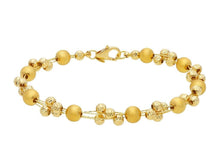 Load image into Gallery viewer, 18k yellow gold three wires bracelet, 18cm, 7.1", satin and diamond cut spheres.