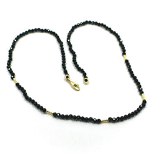 Load image into Gallery viewer, 18K YELLOW GOLD NECKLACE 17.3", 44cm FACETED ROUND 3mm BLACK SPINEL WORKED TUBES.