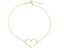 Load image into Gallery viewer, 18K YELLOW GOLD SQUARE ROLO THIN BRACELET, 7.1", OPENWORK 10mm HEART, ITALY MADE.