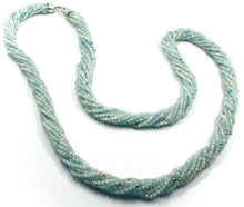 Cargar imagen en el visor de la galería, 18k white gold 39" long necklace 11 aquamarine multi wires, diamond cut balls.
