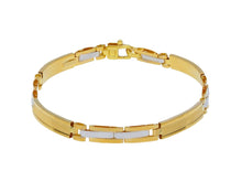 Load image into Gallery viewer, 18K YELLOW WHITE GOLD MAN SEMI RIGID BRACELET ALTERNATE 5mm STRIPED PLATES.
