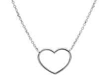 Load image into Gallery viewer, 18K WHITE GOLD SQUARE ROLO THIN NECKLACE, 16.5", CENTRAL 15mm HEART, ITALY MADE.