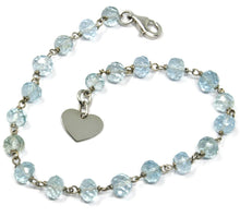 Load image into Gallery viewer, 18k white gold bracelet, oval faceted aquamarine, flat heart pendant.