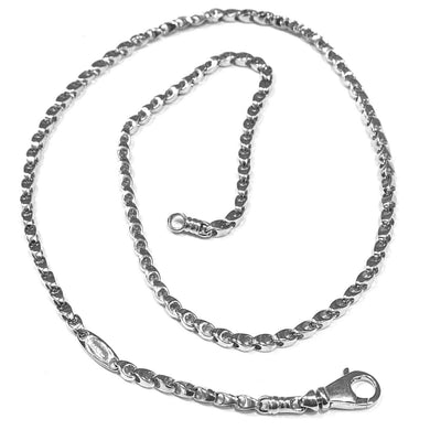 SOLID 18K WHITE GOLD CHAIN, 24 INCHES, 3 MM DROP TUBE LINK, POLISHED NECKLACE.