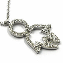 Load image into Gallery viewer, 18k white gold necklace, baby child boy son pendant with diamonds rolo chain.