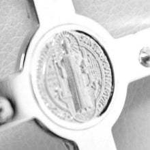 Load image into Gallery viewer, 18k white gold big cross with Jesus & saint Benedict medal made in Italy, 44 mm.