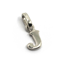 Load image into Gallery viewer, solid 18k white gold charm pendant small initial letter J, 10mm, 0.4 inches.