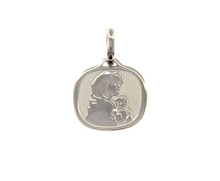 Cargar imagen en el visor de la galería, 18K WHITE GOLD PENDANT SQUARE MEDAL VIRGIN MARY AND JESUS 16mm ENGRAVABLE.