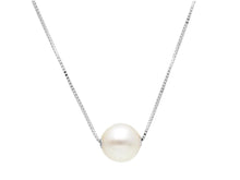 Charger l'image dans la galerie, 18k white gold necklace, square venetian chain central freshwater pearl 7.5-8mm.
