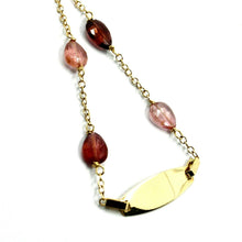 Charger l'image dans la galerie, 18k yellow gold kid child bracelet tourmaline drops rolo chain engraving plate.