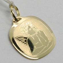 Load image into Gallery viewer, 18K YELLOW GOLD PENDANT SQUARE MEDAL GUARDIAN ANGEL 15 MM ENGRAVABLE ITALY MADE.