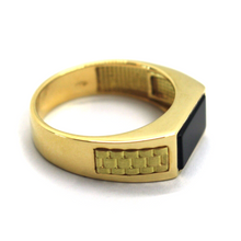 Load image into Gallery viewer, 18K YELLOW GOLD MAN BAND 6mm THICK RING MODERN SQUARED RECTANGULAR BLACK ONYX.