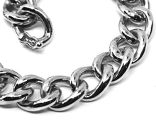 Load image into Gallery viewer, 18k white gold bracelet big ondulate rounded gourmette cuban curb links 9.5 mm.