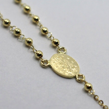 Load image into Gallery viewer, 18k yellow gold thin Rosary necklace Miraculous Mary medal Jesus Cross 2mm balls.