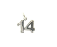 Charger l'image dans la galerie, 18k white gold number 14 fourteen small pendant charm, 0.4", 10mm.