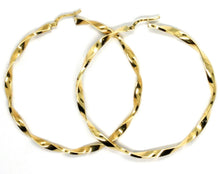 Cargar imagen en el visor de la galería, 18k yellow gold big circle hoops faceted braid rope earrings 55 mm x 3 mm, Italy.