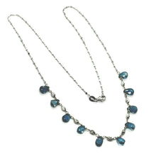 Charger l'image dans la galerie, 18K WHITE GOLD NECKLACE DROP FACETED LONDON TOPAZ ROLO CUBE CHAIN, FACETED BALLS.