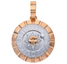 Load image into Gallery viewer, 18k rose white gold zodiac sign round big 29mm diamond sun zodiacal pendant.