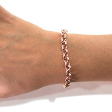 Cargar imagen en el visor de la galería, 18k rose gold rolo bracelet 8.1 inches, round 7 mm link, made in Italy.
