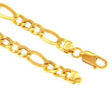 Charger l'image dans la galerie, 18K YELLOW GOLD BRACELET, BIG FLAT 5 MM SUNKEN FIGARO GOURMETTE ALTERNATE 3+1.