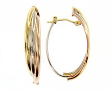 Load image into Gallery viewer, 18K YELLOW WHITE ROSE GOLD OVAL HOOP EARRINGS SIZE 32 MM x 12 MM MADE IN ITALY.