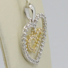 Load image into Gallery viewer, 18k yellow and white gold heart double pendant charm with cubic zirconia.