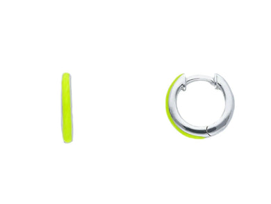 18K WHITE GOLD YELLOW ENAMEL CIRCLE HOOPS 10mm x 2mm EARRINGS, MADE IN ITALY.
