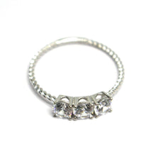 Load image into Gallery viewer, SOLID 18K WHITE GOLD RING, TRILOGY CUBIC ZIRCONIA 1.2ct WIRE ROUND BRAID TUBE.