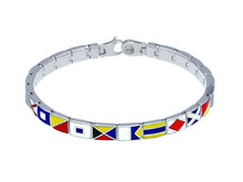 Cargar imagen en el visor de la galería, 18k white gold bracelet 7x5mm box squared enamel nautical flags links.
