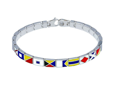 18k white gold bracelet 7x5mm box squared enamel nautical flags links.