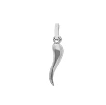 Cargar imagen en el visor de la galería, 18K WHITE GOLD 20mm 0.8" ROUNDED LUCKY HORN CORNICELLO PENDANT SMOOTH BRIGHT MADE IN ITALY.