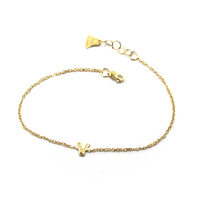 Load image into Gallery viewer, 18k yellow gold rolo thin bracelet with central small 5mm letter initial V.