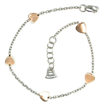 Load image into Gallery viewer, 18K WHITE ROSE GOLD OVAL ROLO BRACELET 18cm 7.1", FLAT 5mm HEARTS, MADE IN ITALY.