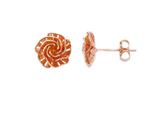Charger l'image dans la galerie, SOLID 18K ROSE GOLD FINELY WORKED FLOWERS WITH PETALS 11mm STUD EARRINGS.