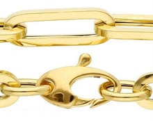 Cargar imagen en el visor de la galería, 18K YELLOW GOLD BRACELET SQUARED OVAL PAPER CLIP 6x20mm, 7.1" 18cm, ITALY MADE.