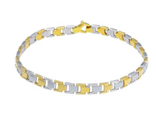 Cargar imagen en el visor de la galería, 18K WHITE YELLOW GOLD MAN BRACELET ALTERNATE 5mm SMOOTH RECTANGULAR SMALL PLATES.
